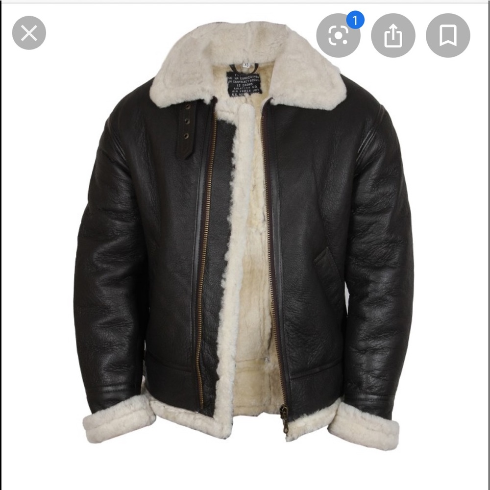 Men’s Leather Shearling Lined Aviator Jacket Sz M